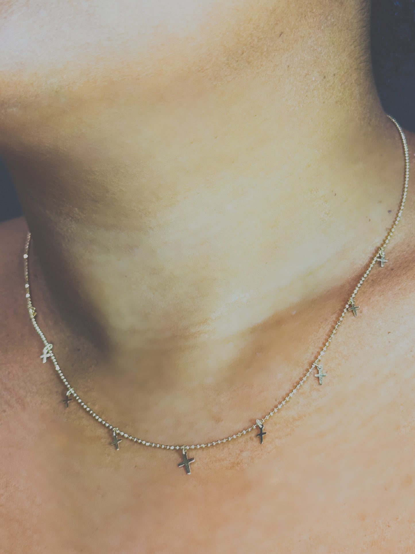 Mini Dangling Cross Beaded Necklace 16.5”