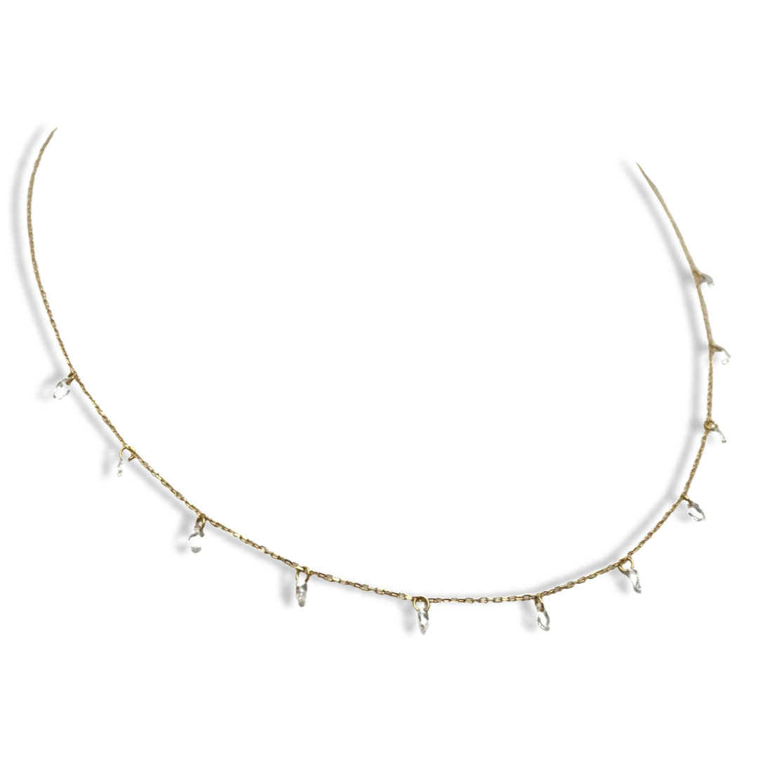 18K Dangling Marquise Cut Crystal Drop Choker Necklace 17.5”