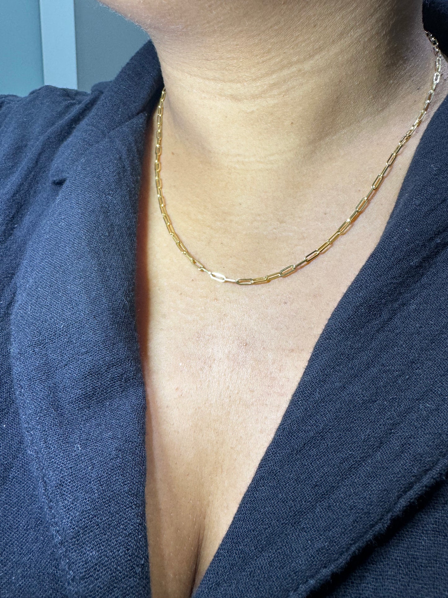 2.2mm Paperclip Yellow Gold Chain Necklace 18”