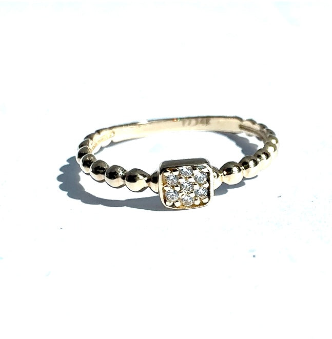 Beaded Ring with Pave square