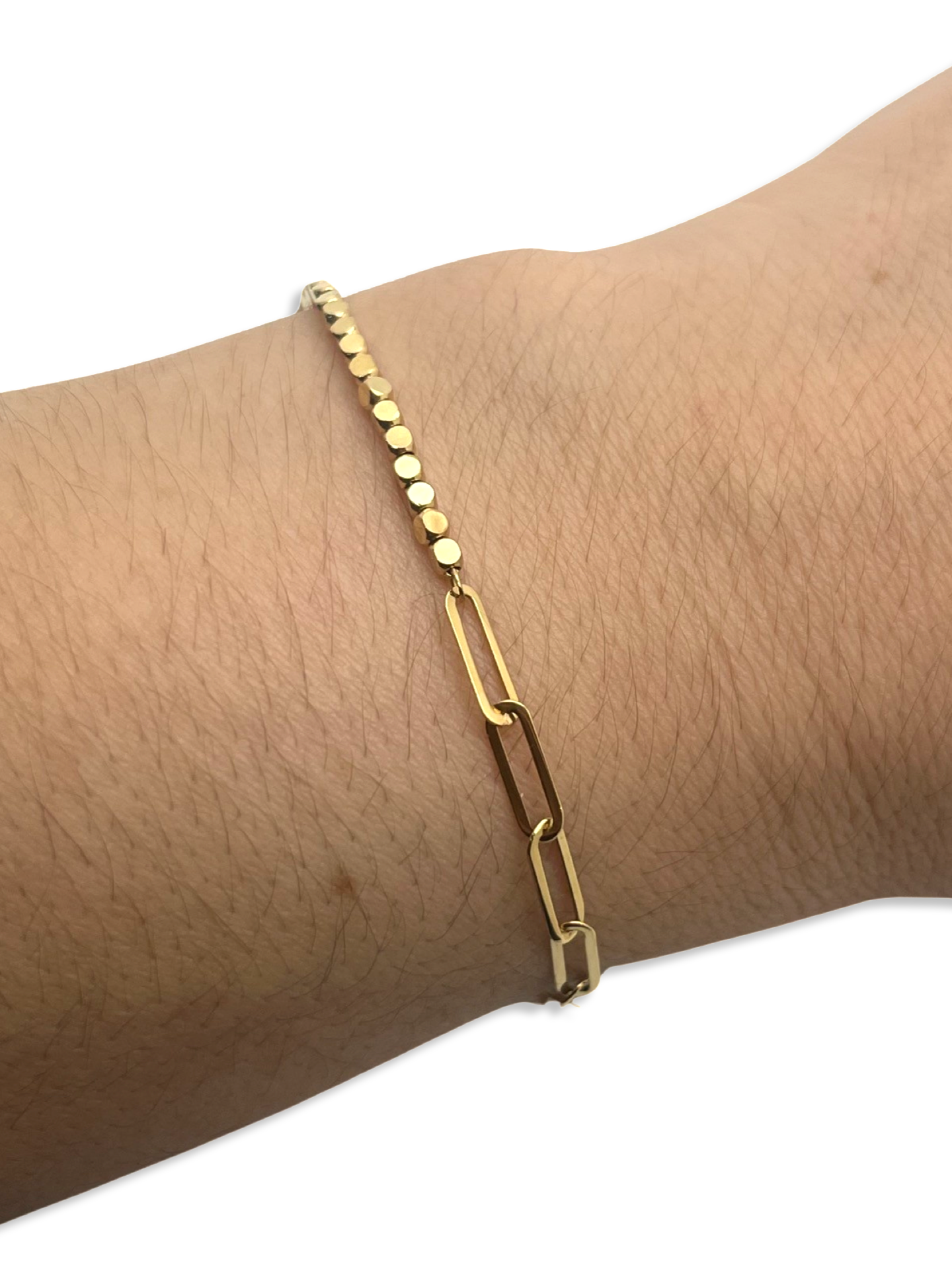 Beaded Nugget Paperclip Bracelet 7.5”