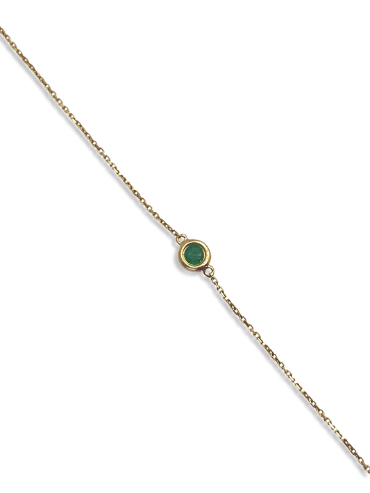 Natural Emerald Solitaire Yellow Gold Bracelet 6-7”