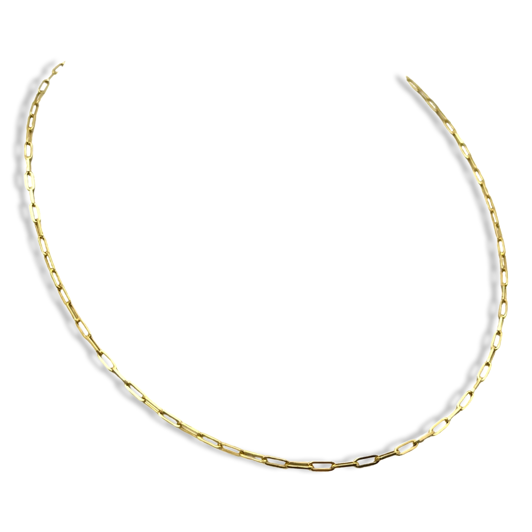 2.2mm Paperclip Yellow Gold Chain Necklace 18”