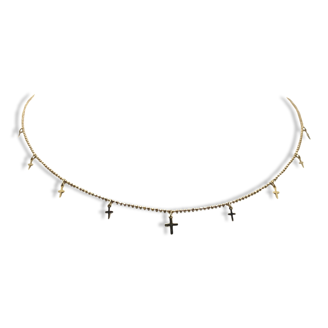 Mini Dangling Cross Beaded Necklace 16.5”