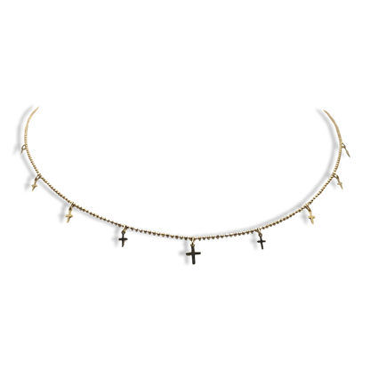 Mini Dangling Cross Beaded Necklace 16.5”
