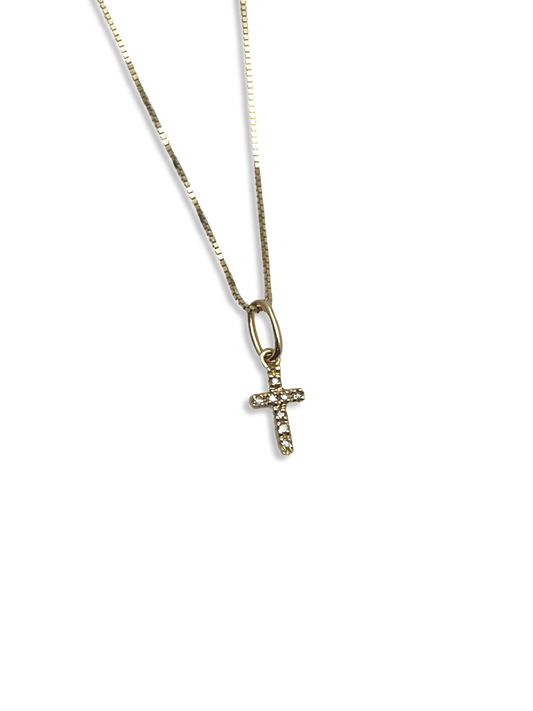 Mini 14K Diamond Cross Charm Pendant