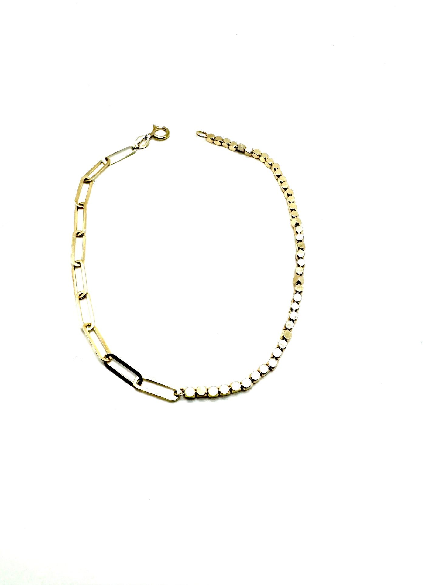Beaded Nugget Paperclip Bracelet 7.5”