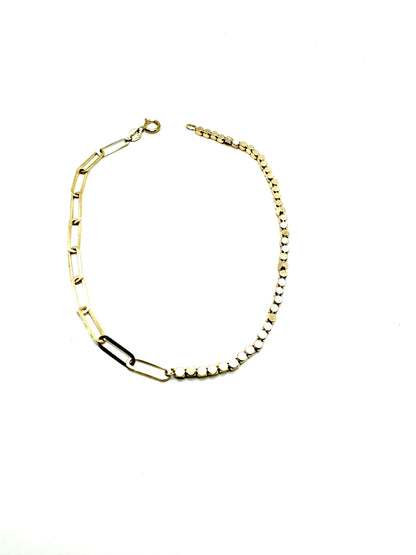 Beaded Nugget Paperclip Bracelet 7.5”