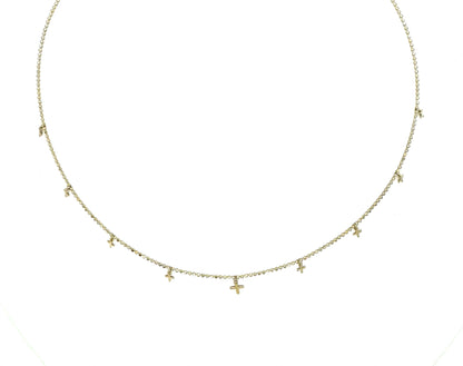 Mini Dangling Cross Beaded Necklace 16.5”
