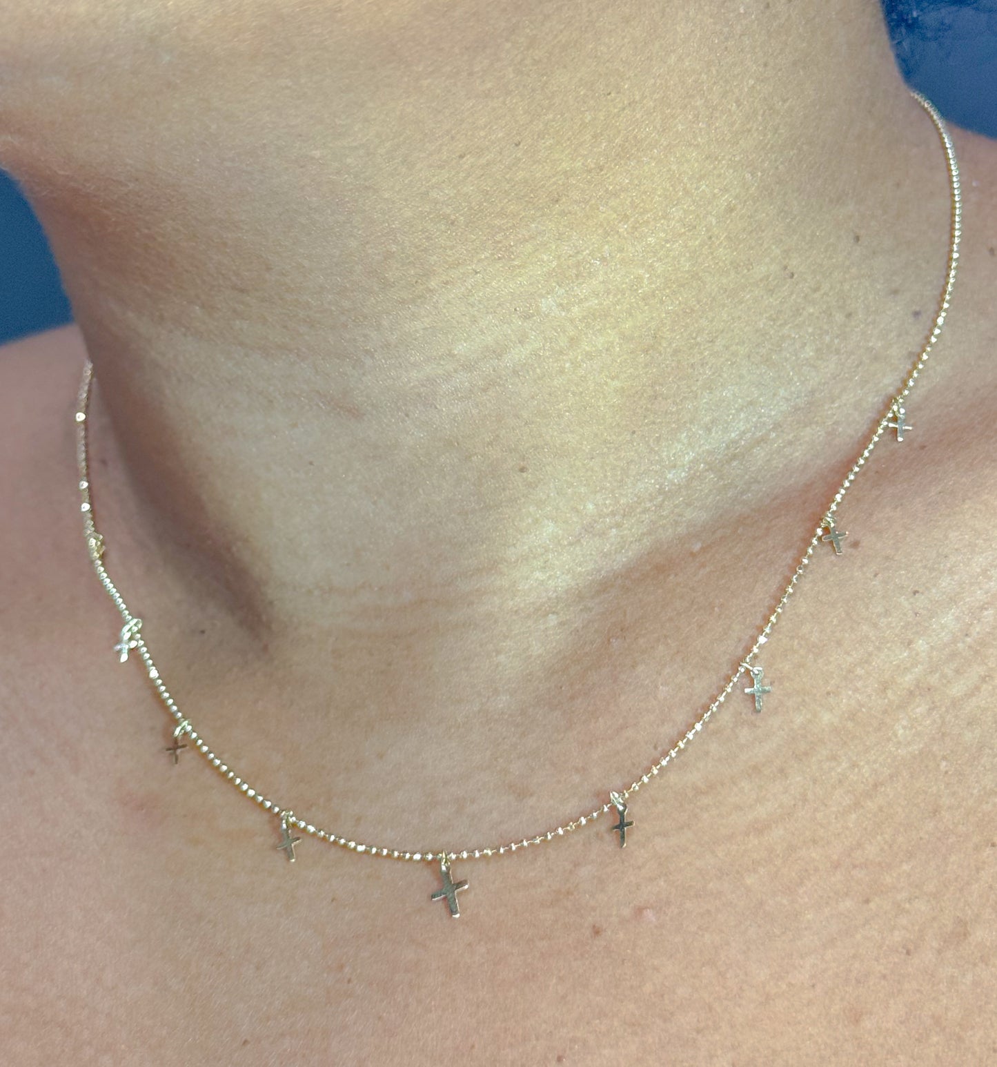 Mini Dangling Cross Beaded Necklace 16.5”