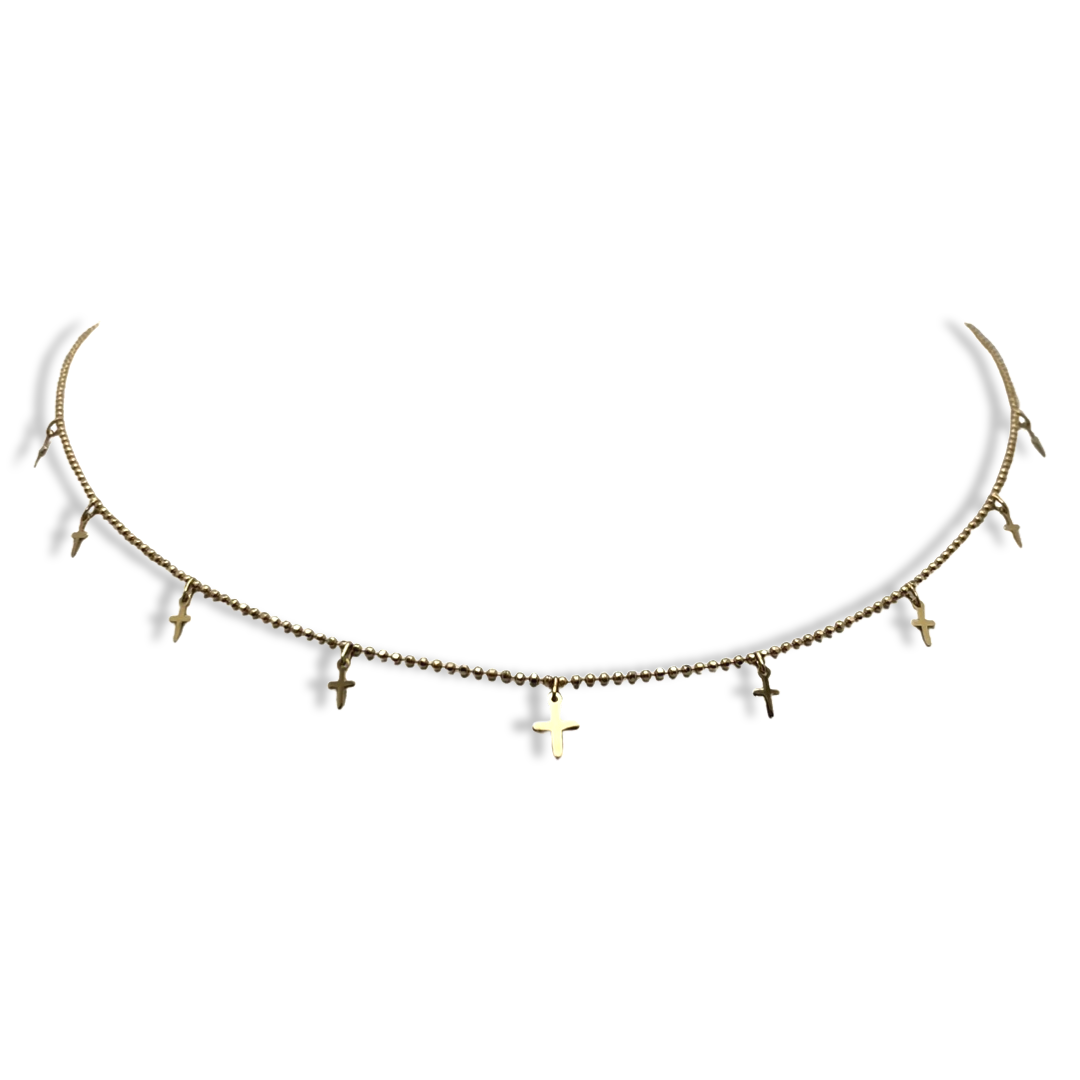 Mini Dangling Cross Beaded Necklace 16.5”