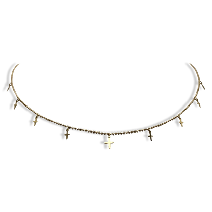 Mini Dangling Cross Beaded Necklace 16.5”