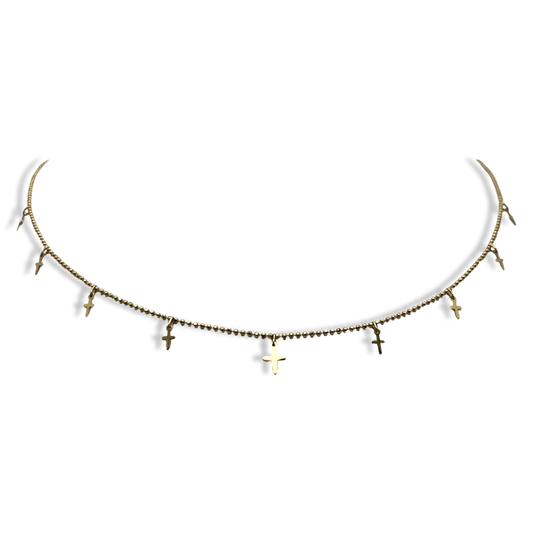 Mini Dangling Cross Beaded Necklace 16.5”