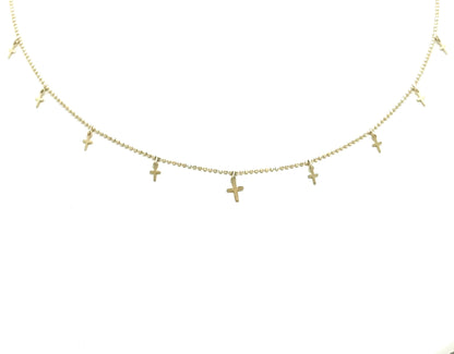Mini Dangling Cross Beaded Necklace 16.5”