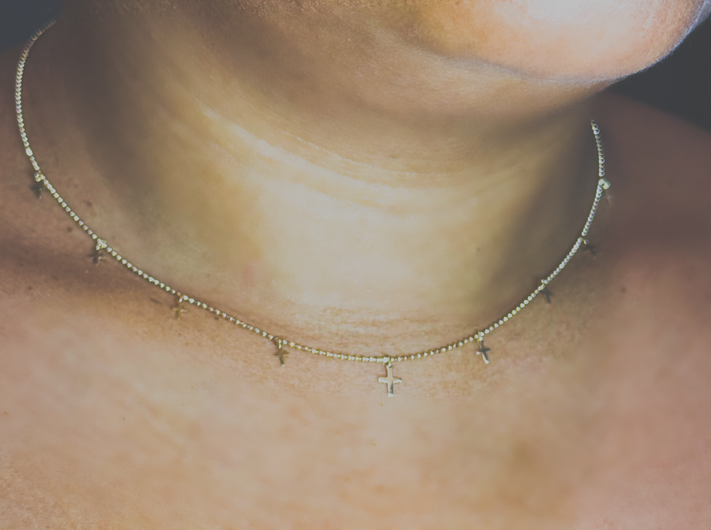Mini Dangling Cross Beaded Necklace 16.5”