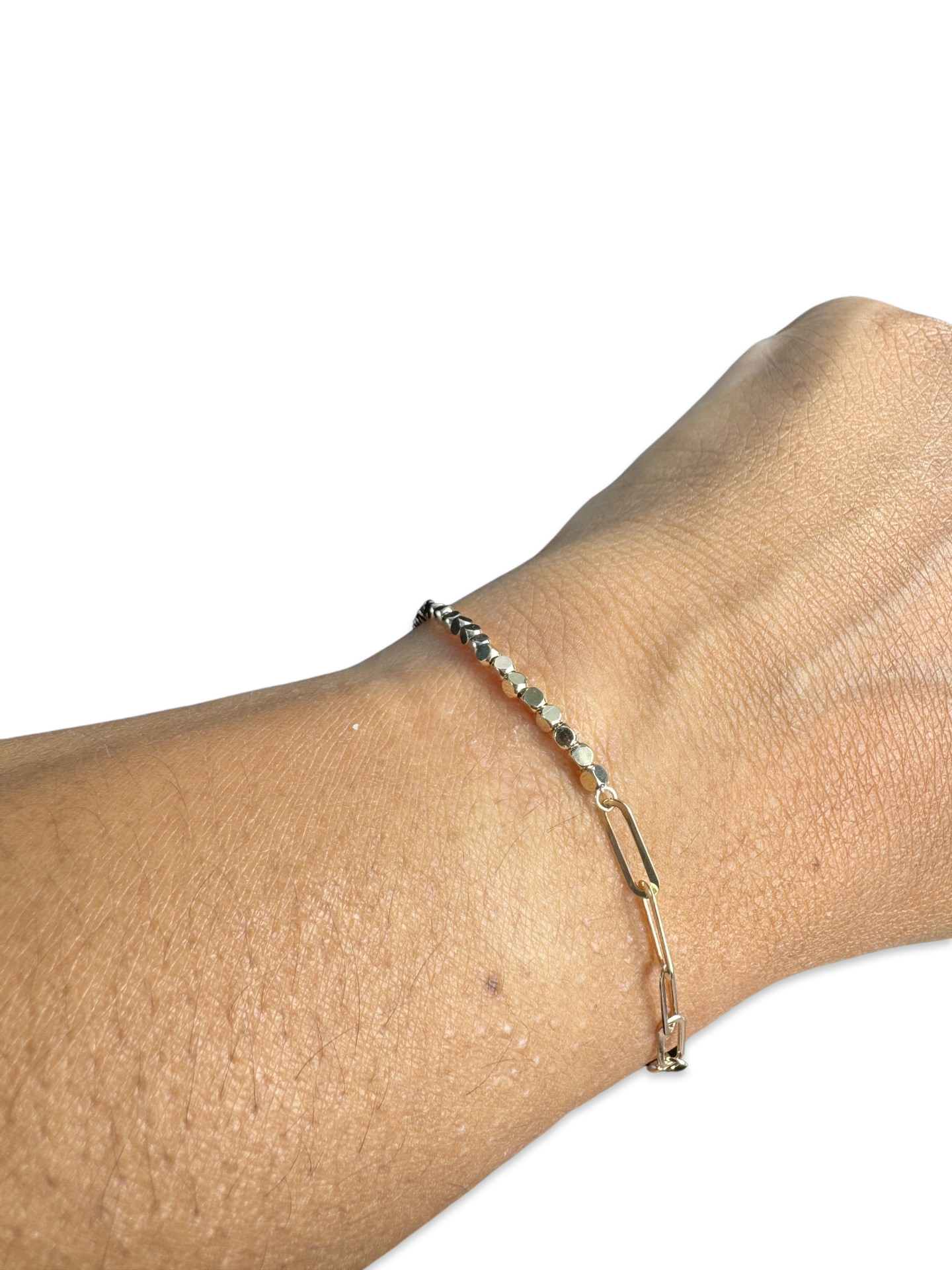 Beaded Nugget Paperclip Bracelet 7.5”