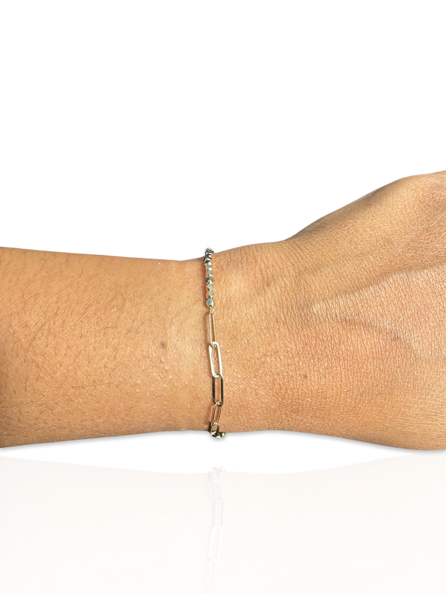 Beaded Nugget Paperclip Bracelet 7.5”