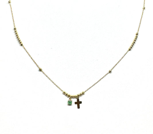 Mini Cross with Emerald on beaded chain