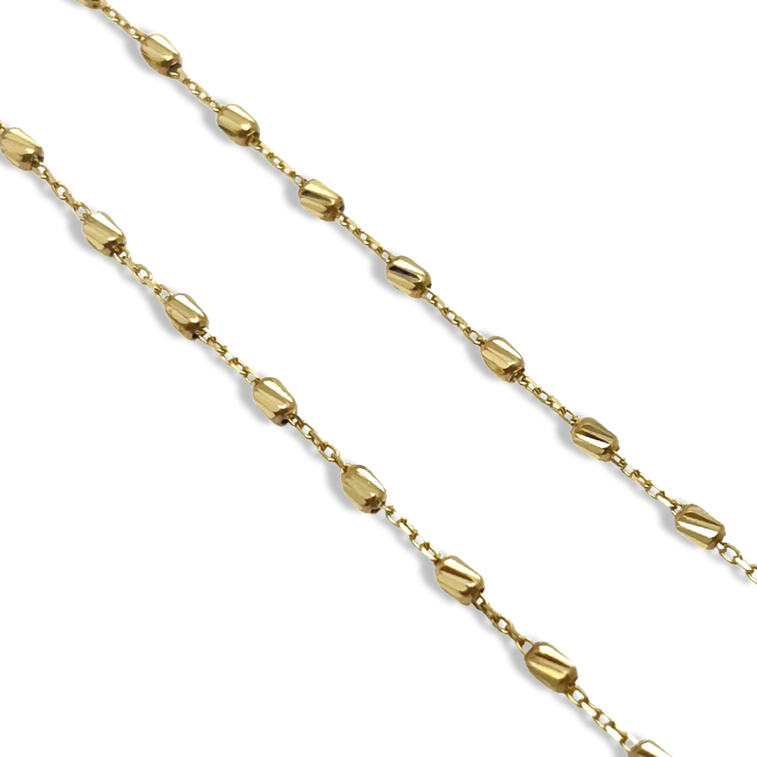 Beveled Yellow Gold Beaded Necklace 16-18”